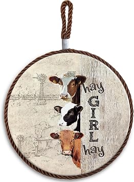 Farmhouse Cow Ceramic Trivet for Hot Dishes Pots and Pans, Cow Lovers Gifts for Women Girls, Funny Rustic Cattle Hot Pads for Kitchen Countertops Table Dinning Room Home Decor