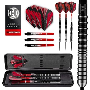 Harrows Predator 90% Tungsten Darts in Black and Silver | Steel Tip Darts Set | 21g, 22g, 23g, 24g, 25g &amp; 26g | Includes Supe