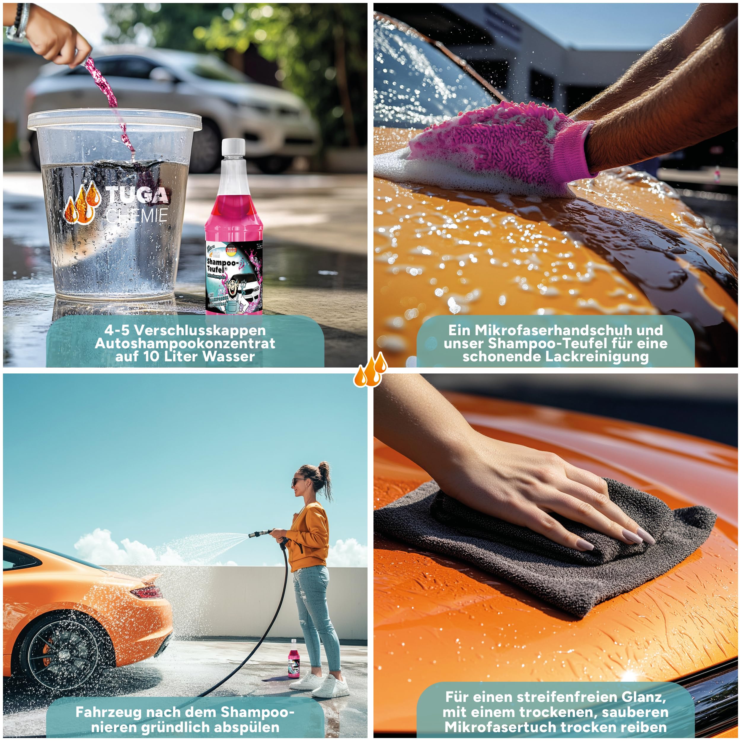 TUGA Chemie Shampoo-Teufel Autoshampoo Konzentrat Lackschonend 5L Kanister | Auto Shampoo für Glanz & Pflege, Für Handwäsche & Schaumlanze, Made in Germany