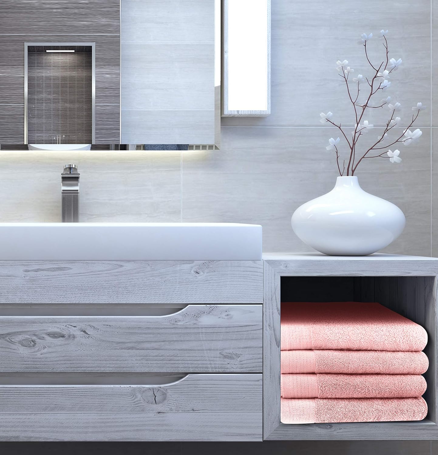 JINAMART Luxury Soft Cotton Bath Towels Sets | Highly Absorbent Quick Dry Bath Towel | Pool Towel |Gym Towel | Bathroom Towel | [27.5" X 55"] (4 Bath Towel, Soft Pink)