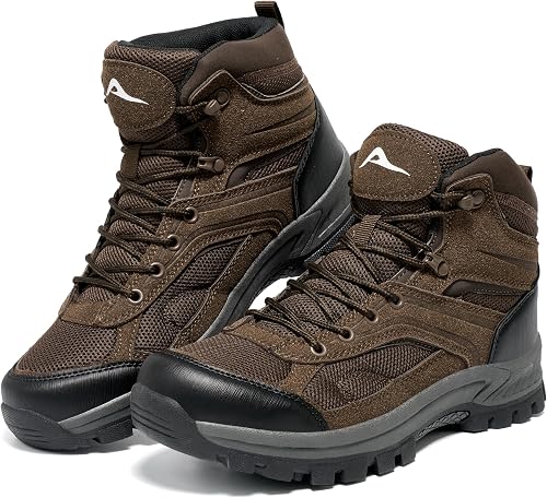 Aomigoct Mens Hiking Boots Comfortable: Brown 9.5 Breathable & Lightweight Work 