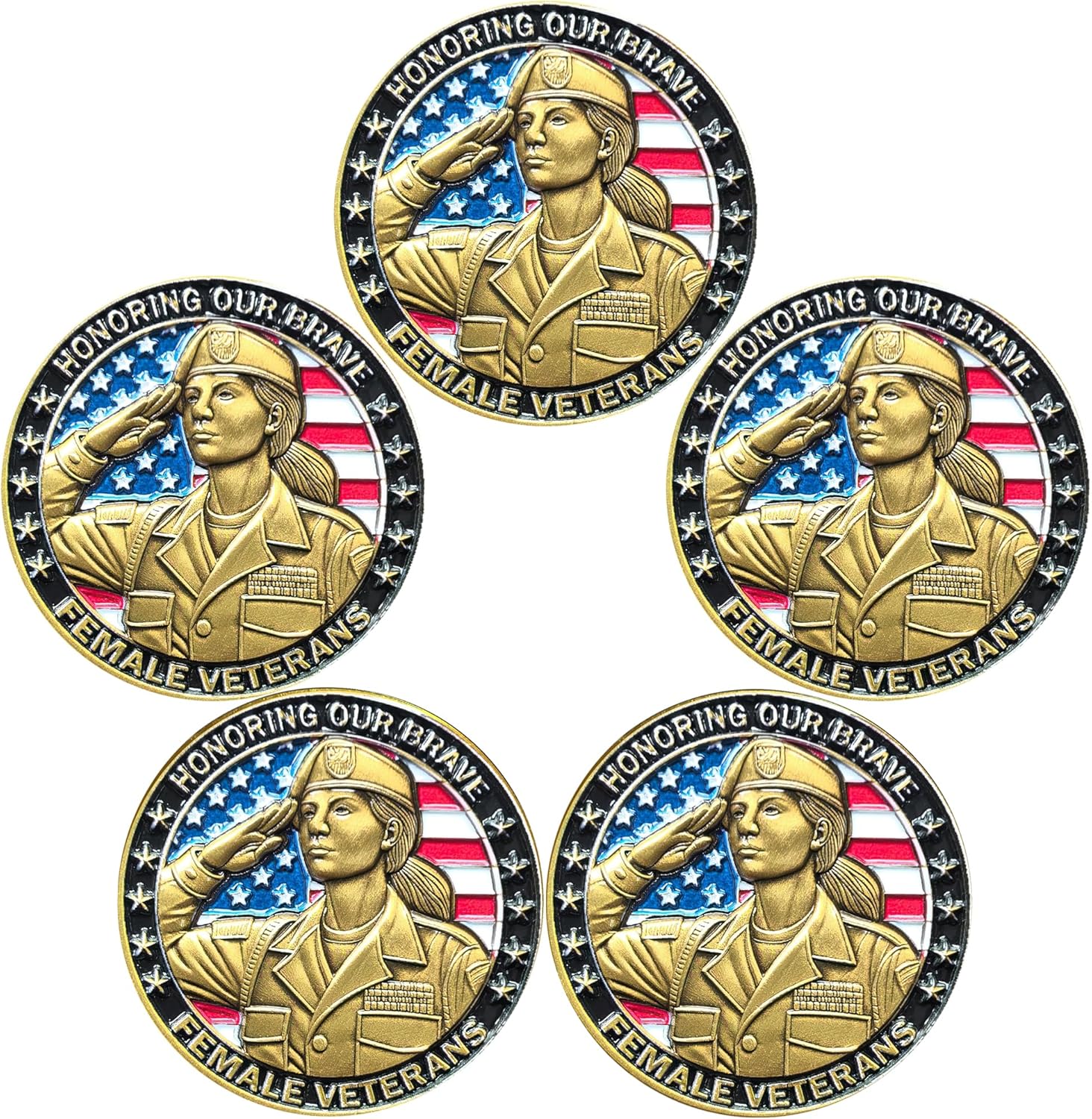 U.S. Female Veterans Challenge Coin - Honoring Courage, Sacrifice, and Strength of Women in Service (Pack of 5)