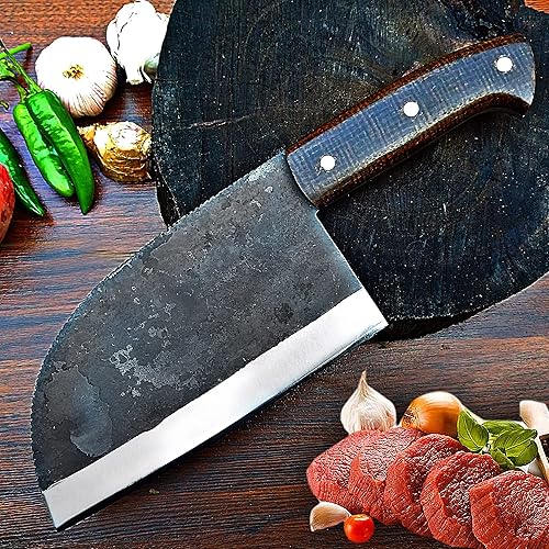 Miniatura 3 de ColdLand - Cuchillo de carnicero de alto carbono, forjado a mano, cuchillo con funda de cuero para cocina, barbacoa, camping o al aire libre, 12