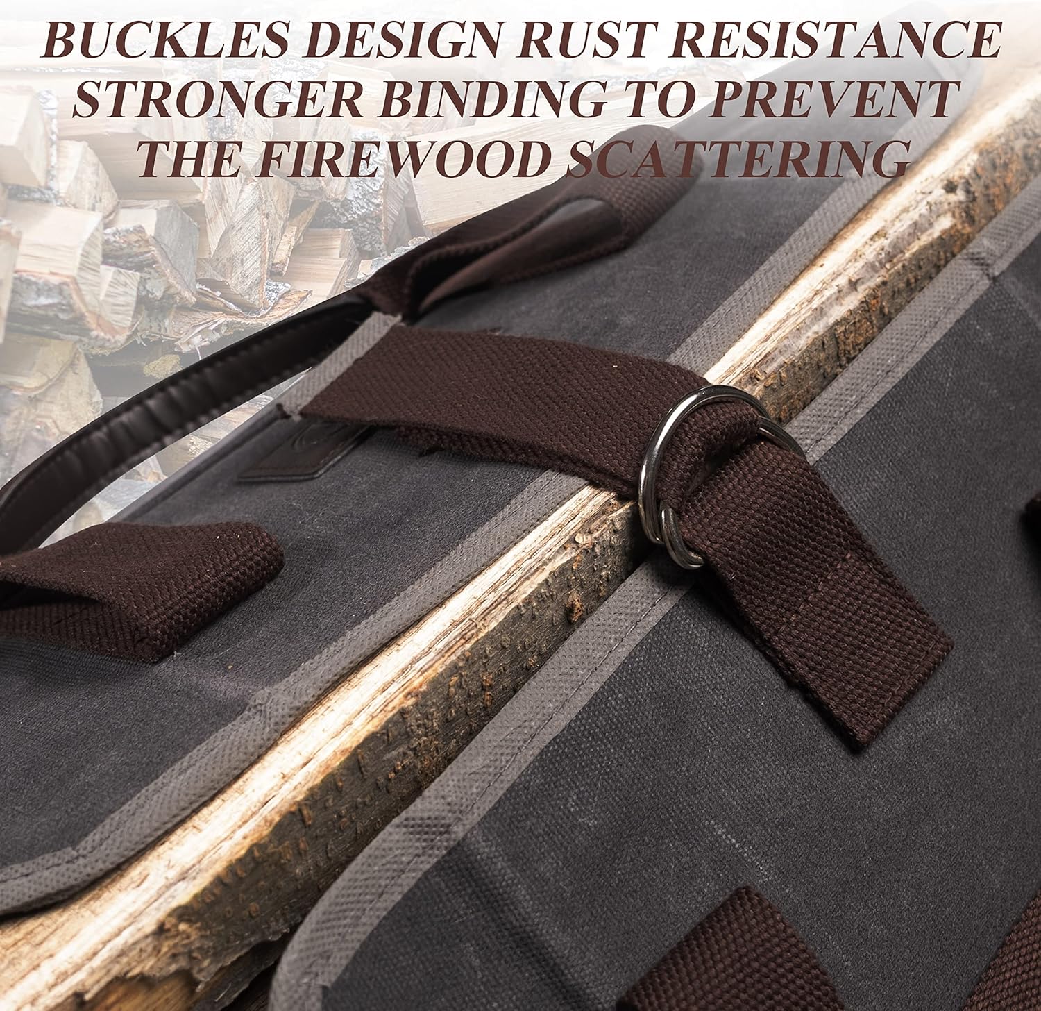 BHD Firewood Fireplace Carrier Logs Tote Holder 20 oz Waxed Canvas Sturdy Bag with Handles for Camping Indoor Outdoor Dark Gray - Image 3