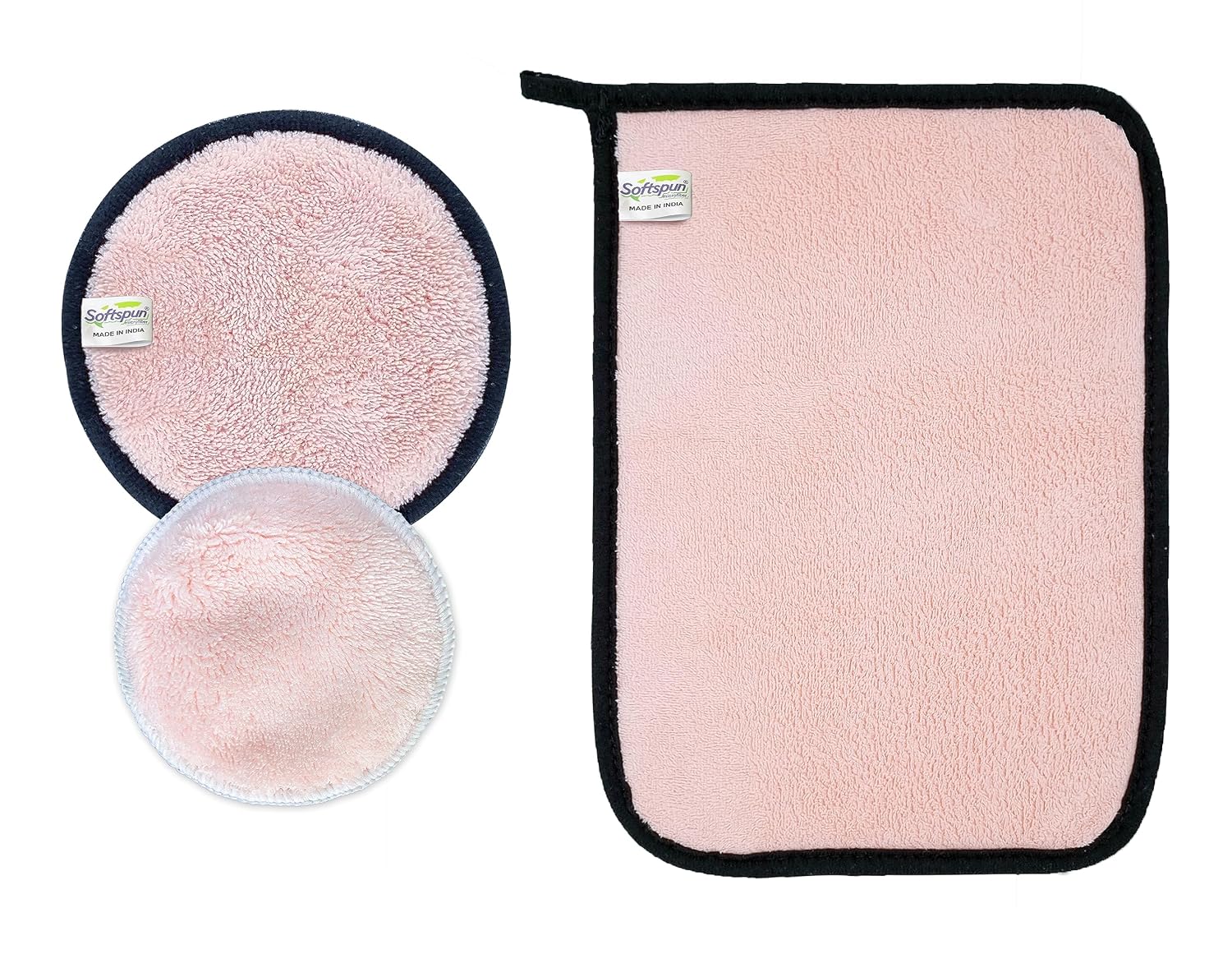 SOFTSPUN Microfiber Reusable Makeup Remover Cleansing Pads With Wipe Towel for Face, Eyes, Lipstick, Combo Pack of 3, 280 ...