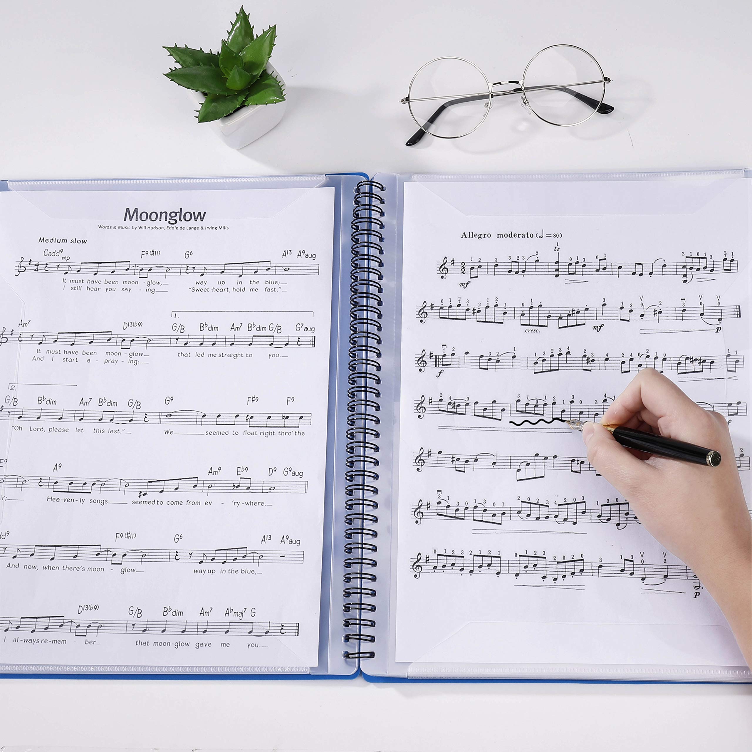 Notenmappe für Notenblätter beim Spielen A4 Größe Papier Dokumente Halter Aufbewahrung 40 Taschen Clef, Musik Tabelle Datei Ordner, Kunststoff Konzert-Chorfolder für Musiker und Band Music Note