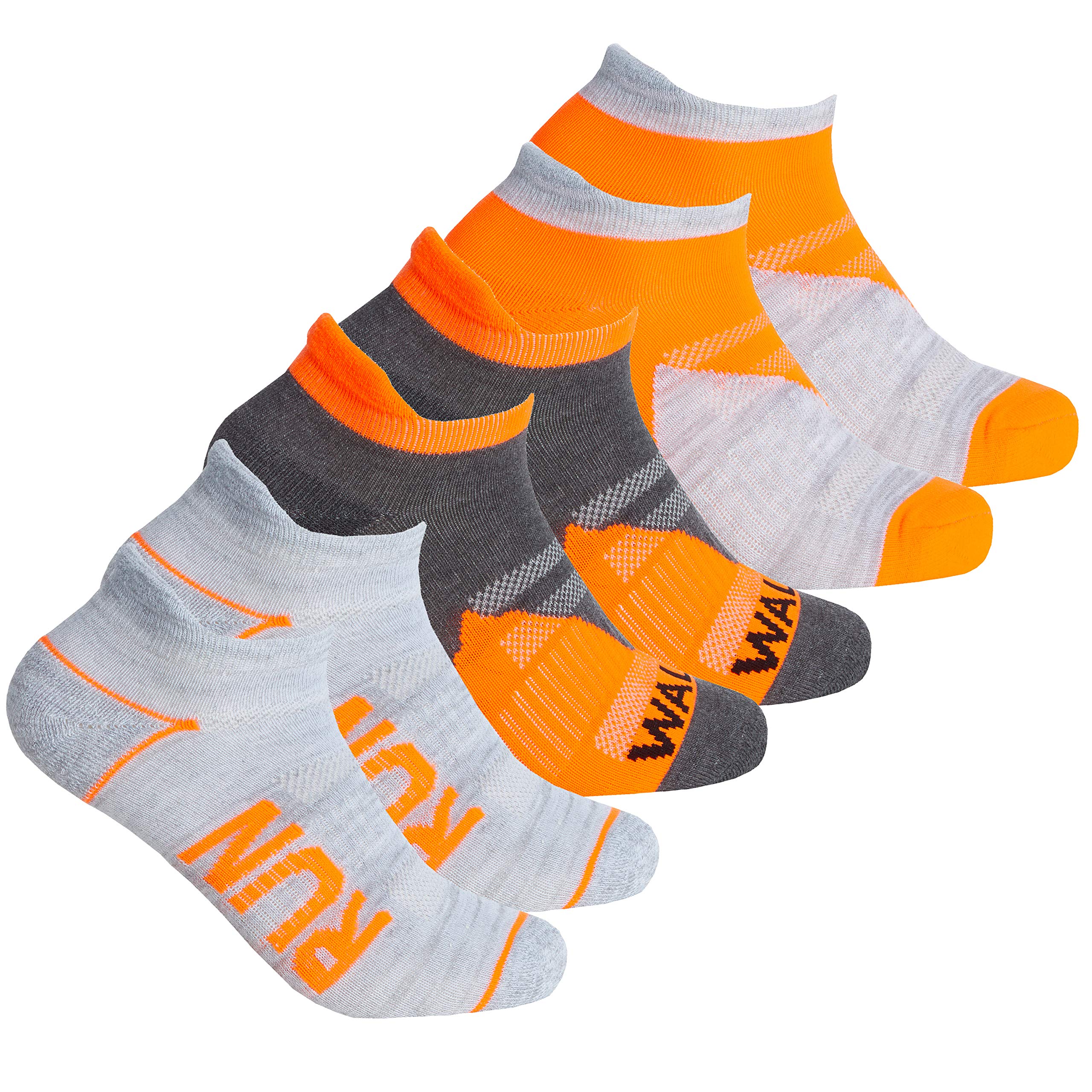Metzuyan 3 Pairs Ladies Womens Trainer Liner Socks Low Cut Ankle Jog Walk Run Mesh Insert Orange Size 4-8