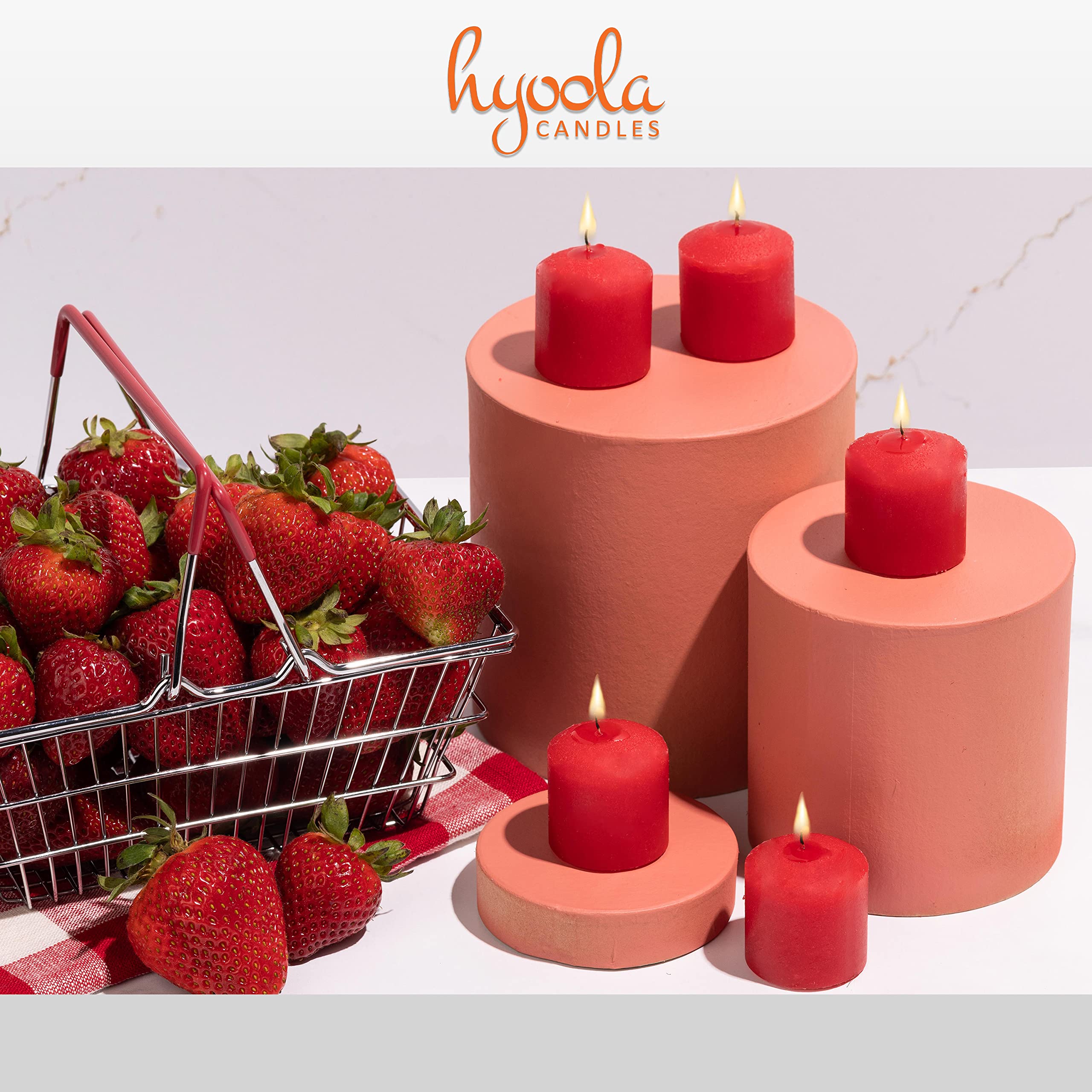 Hyoola Bougies Votives Parfumées - Bougies Votives Fraise - Durée de Combustion 12 heures - Lot de 9 - Fabrication Européenne