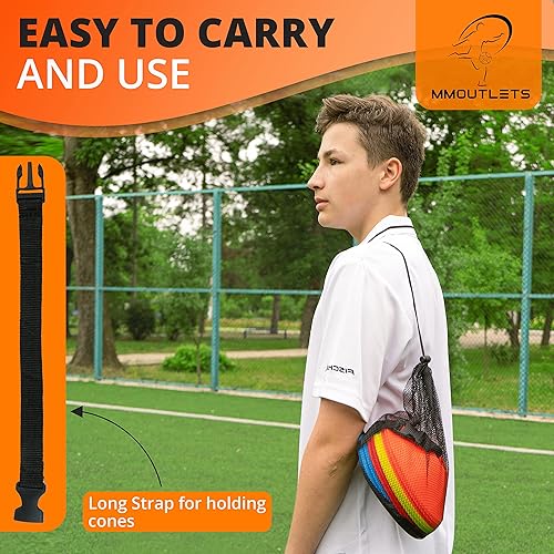 Miniatura 7 de Conos de fútbol para ejercicios con bolsa de malla y correa, conos deportivos flexibles y resistentes para práctica de fútbol, baloncesto,