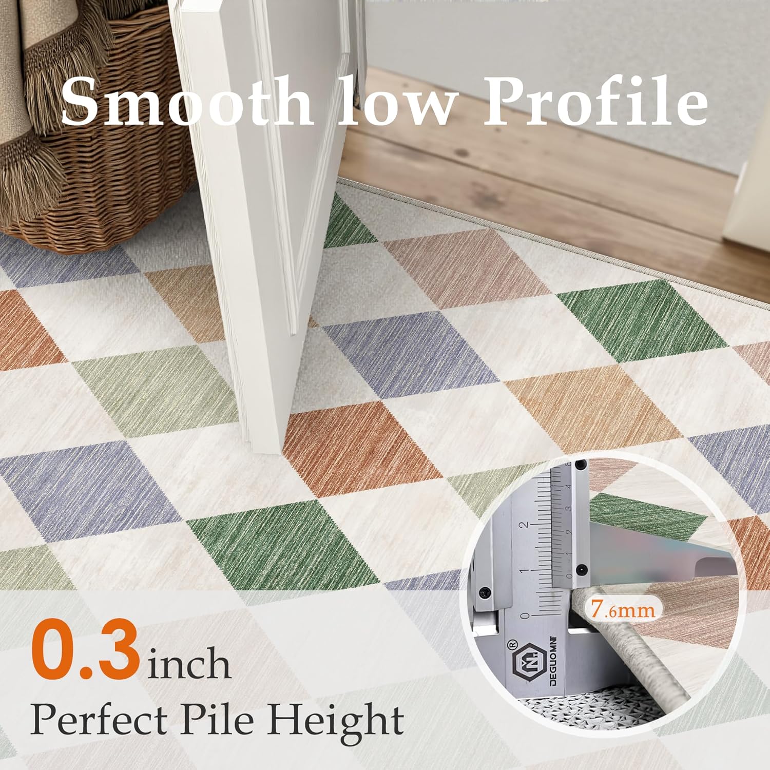 6x9 Checkered Washable Area Rug for Living Room Bedroom Colorful Soft Modern Non Slip Large Throw Rug Lightweight Low Pile Neutral Carpet Office Dining Room Classroom Playroom - Image 5