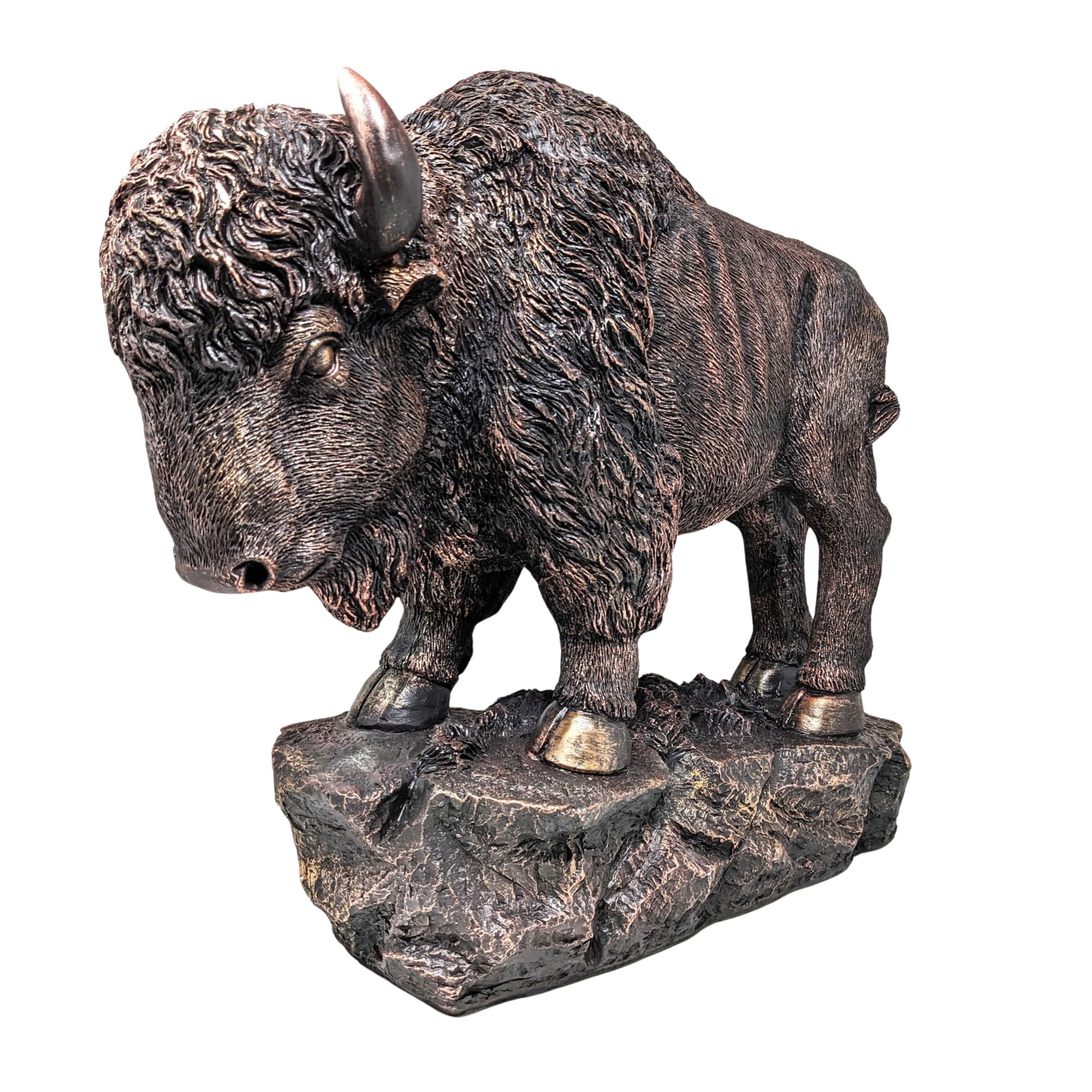 AMAJY Majestic Large Buffalo on Rock Figurine – Stunning Bronze American Bison Statue – Rustic Wildlife Décor for Home, Office, Cabin, or Lodge – Great Gift for Nature, Wildlife & Buffalo Enthusiasts
