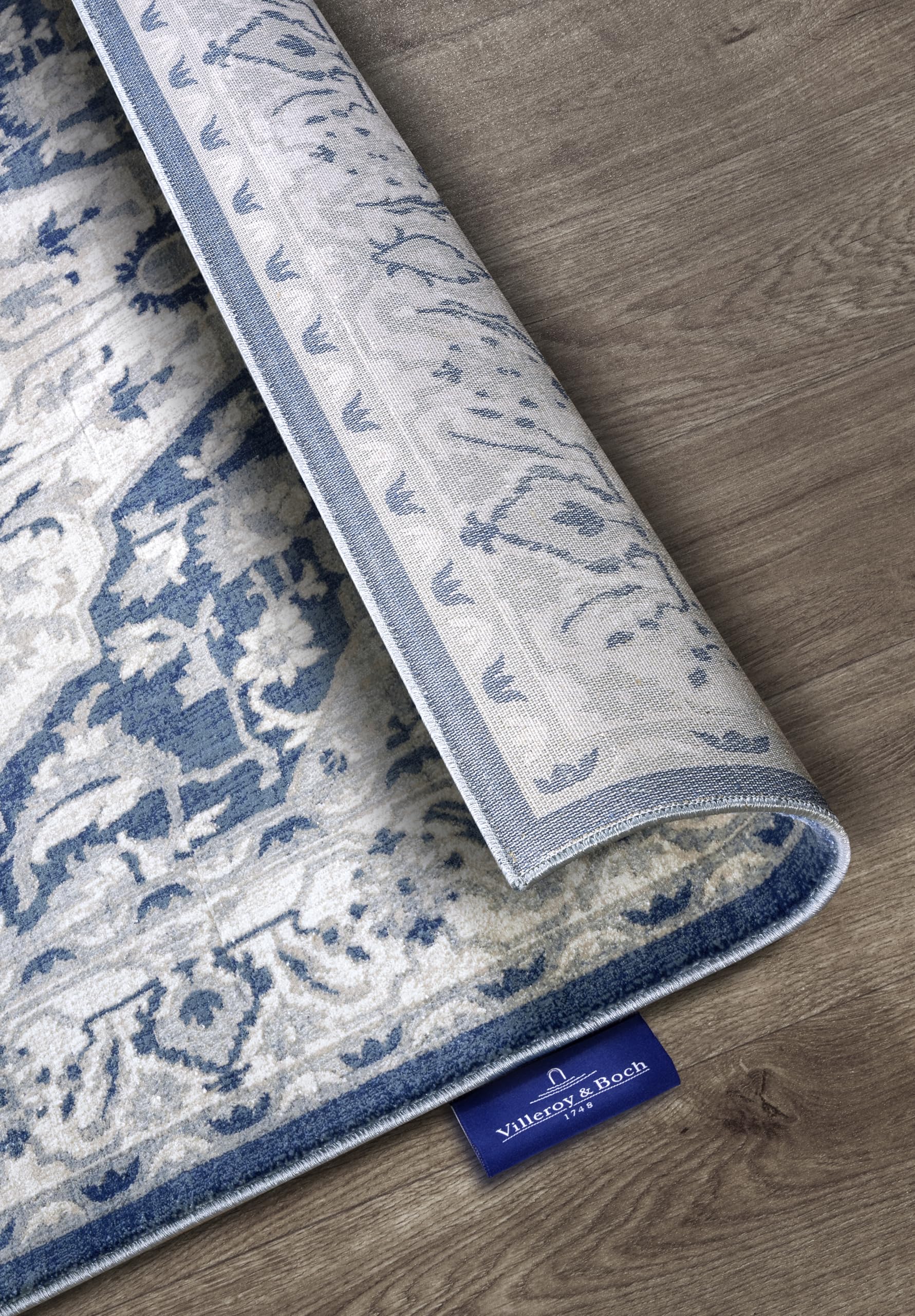 Villeroy & Boch - laagpolig vintage vloerkleed Ernest - Creme / Blauw