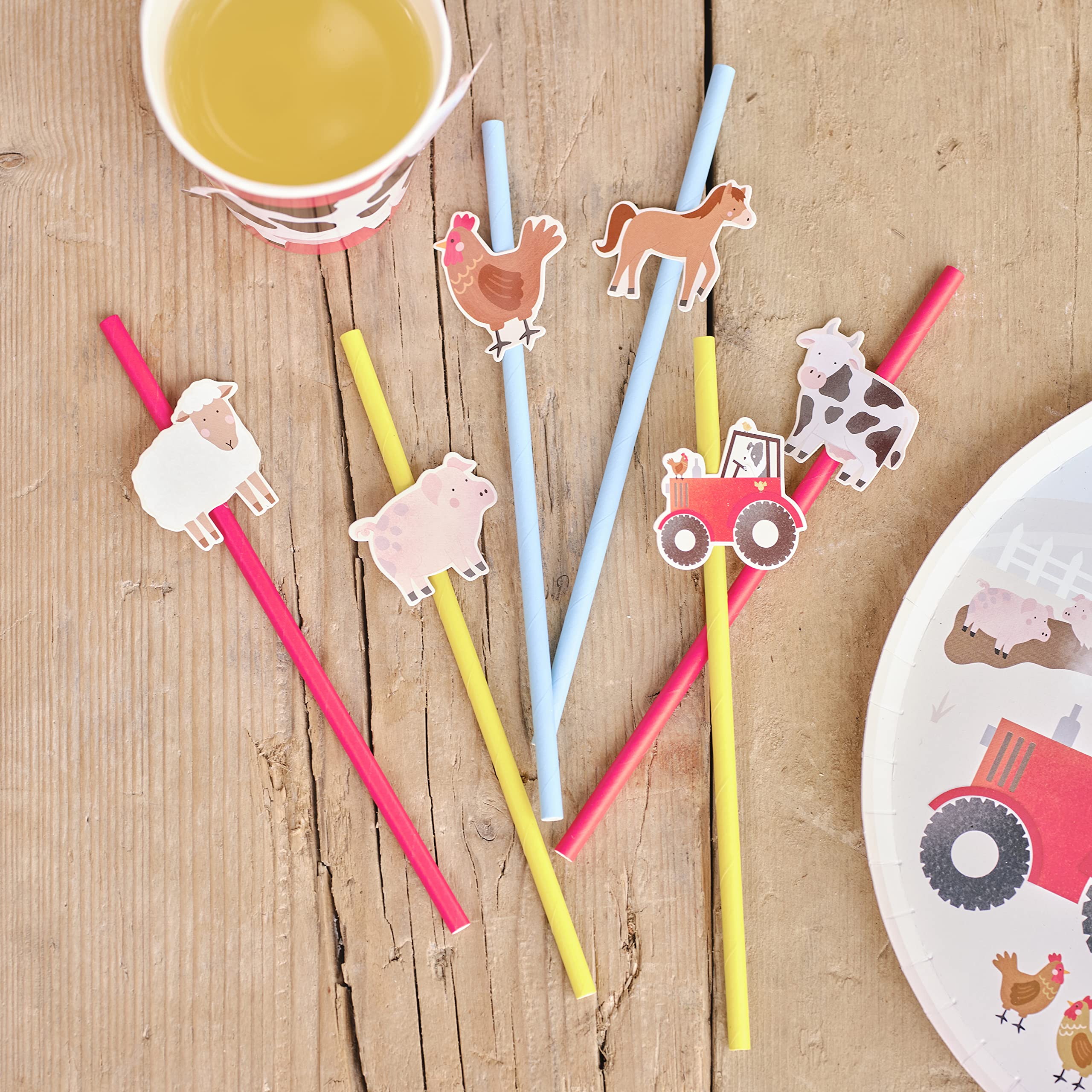 Ginger Ray Farm Themed Birthday Animals Party Paper Straws Pack of 16, Beige