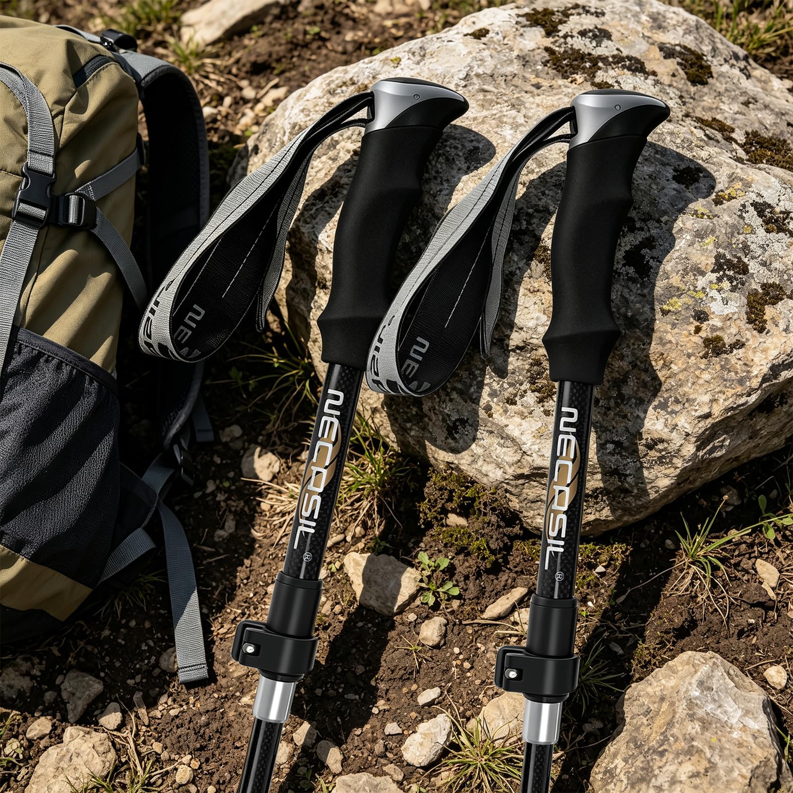 Bâtons de randonnée en carbone 3K de qualité supérieure - Ultralégers - 208 g - Bâtons de trekking réglables - 107-125 cm - Avec poignée en liège et extension EVA - Bâtons de marche nordique légers