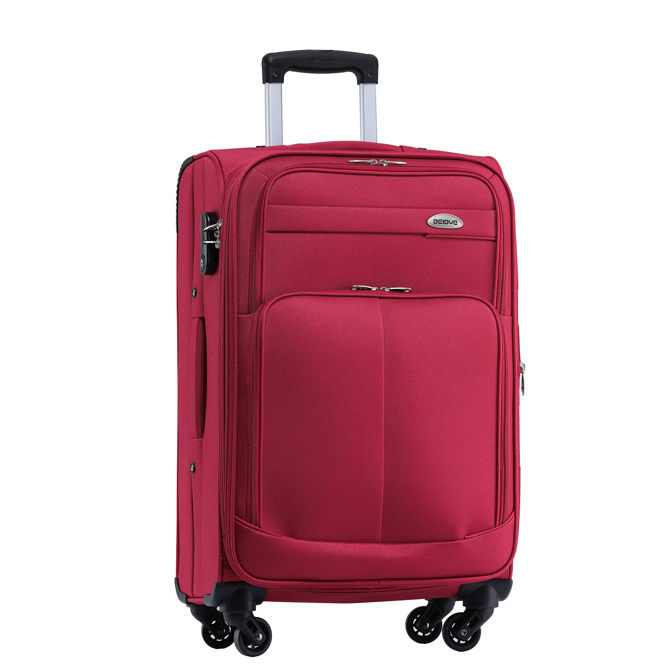BEIBYE Stoffkoffer Kofferset mit Außentaschen, Erweiterbarer Trolley Reisekoffer mit Zahlenschloss und Namensschild, Leichter Softshell Koffer mit Rollen