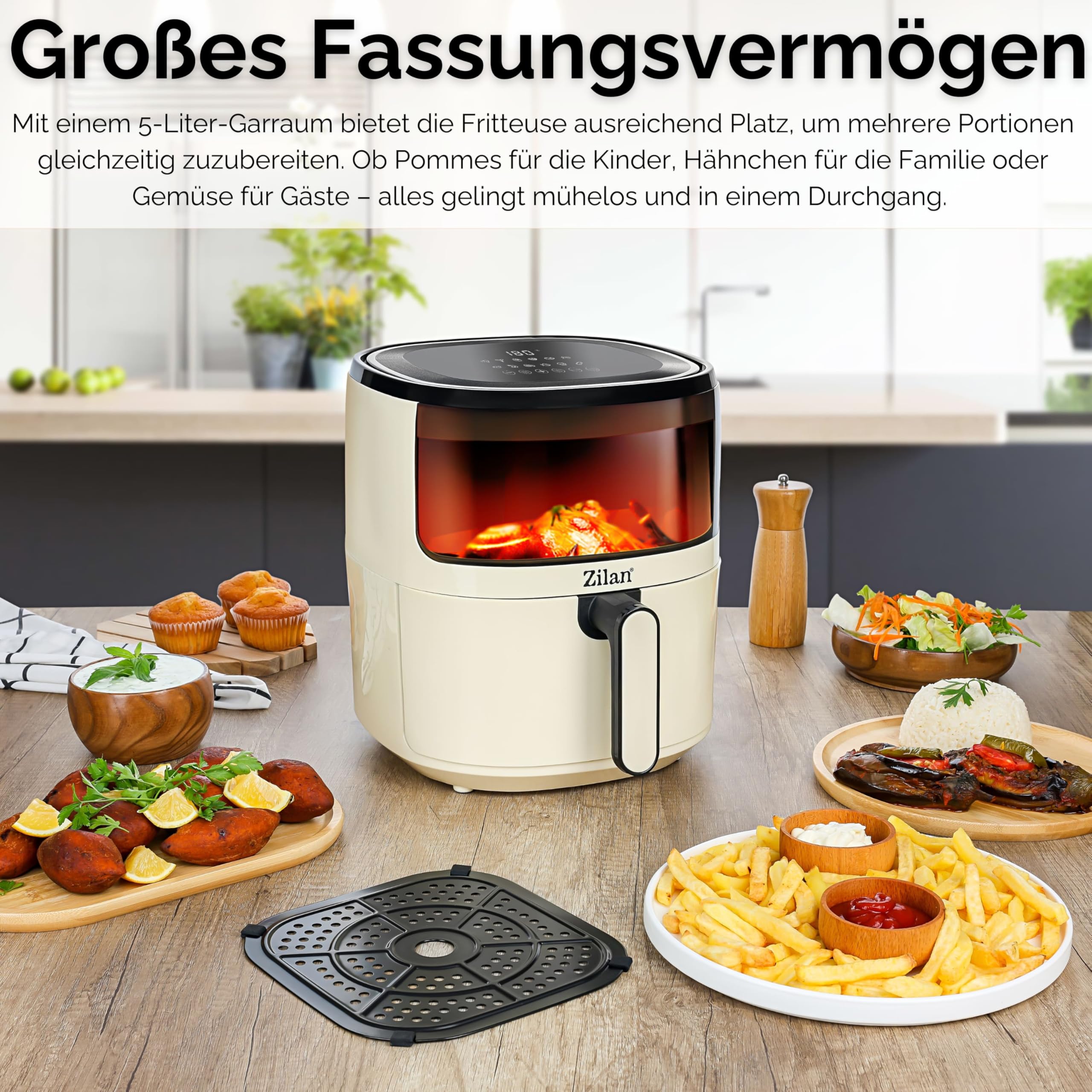 Heissluftfritteuse 5 Liter Heißluft-Frittieren Mini Backofen Heißluftfritteuse - Grillen Backen Dörren Frittieren Friteuse ohne Öl Airfryer Heißluftofen Heißluftgrill Fritteuse 1500 Watt
