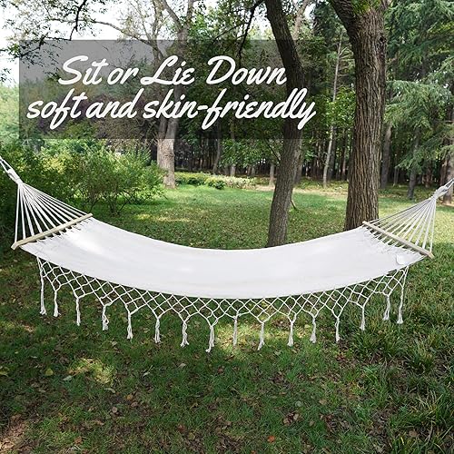 Miniatura 9 de Hamaca doble blanca natural de lona hecha a mano, hermoso estilo boho, hamaca brasileña de lujo para cama de dormitorio interior o exterior en