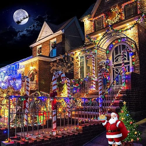 Miniatura 8 de POTIVE Paquete de 2 luces solares de Halloween moradas, total de 151 pies, 400 luces LED solares para exteriores, impermeables, 8 modos de luces