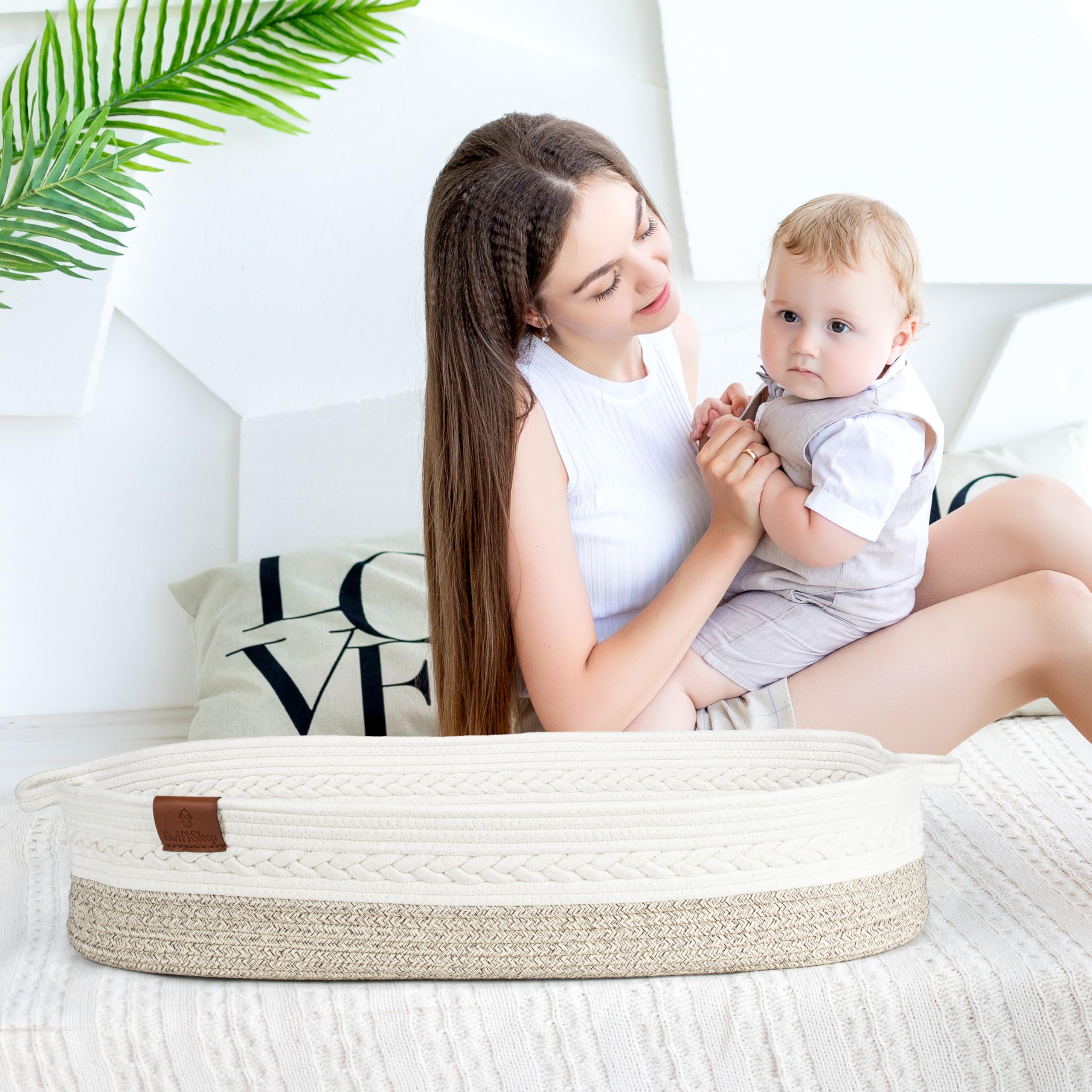 Deluxe Baby Changing Basket for Baby Dresser, Baby Moses Baskets for Newborn, Cotton Diaper Bassinet, Unisex Moses Basket for Babies, Foam Change Diaper Changing Pad for Dresser, Changing Table Topper