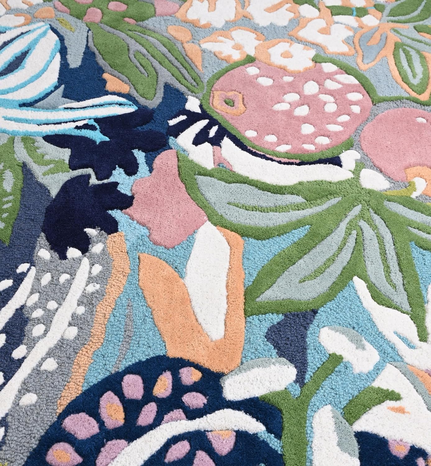 Handmade Irregular Floral Wool Area Rug | Vibrant Multicoloured Garden Flower Design | Soft, Plush, Durable & Thick Carpet for Living Room, Bedroom, Dining Room Decor (Light Blue, 3' x 5')