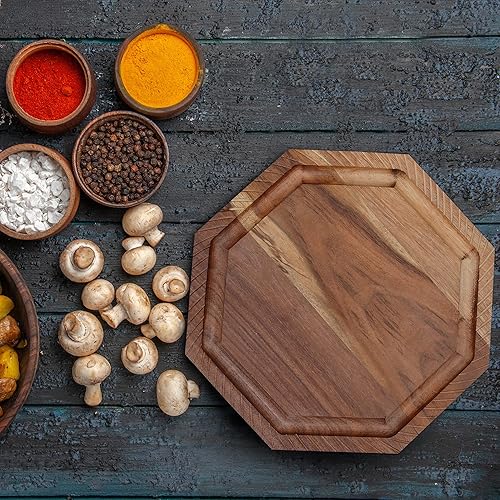 Miniatura 4 de K & R Salvamanteles de madera de acacia para platos calientes  Tabla de cortar reversible y 2 almohadillas calientes  Tabla de servir multiusos