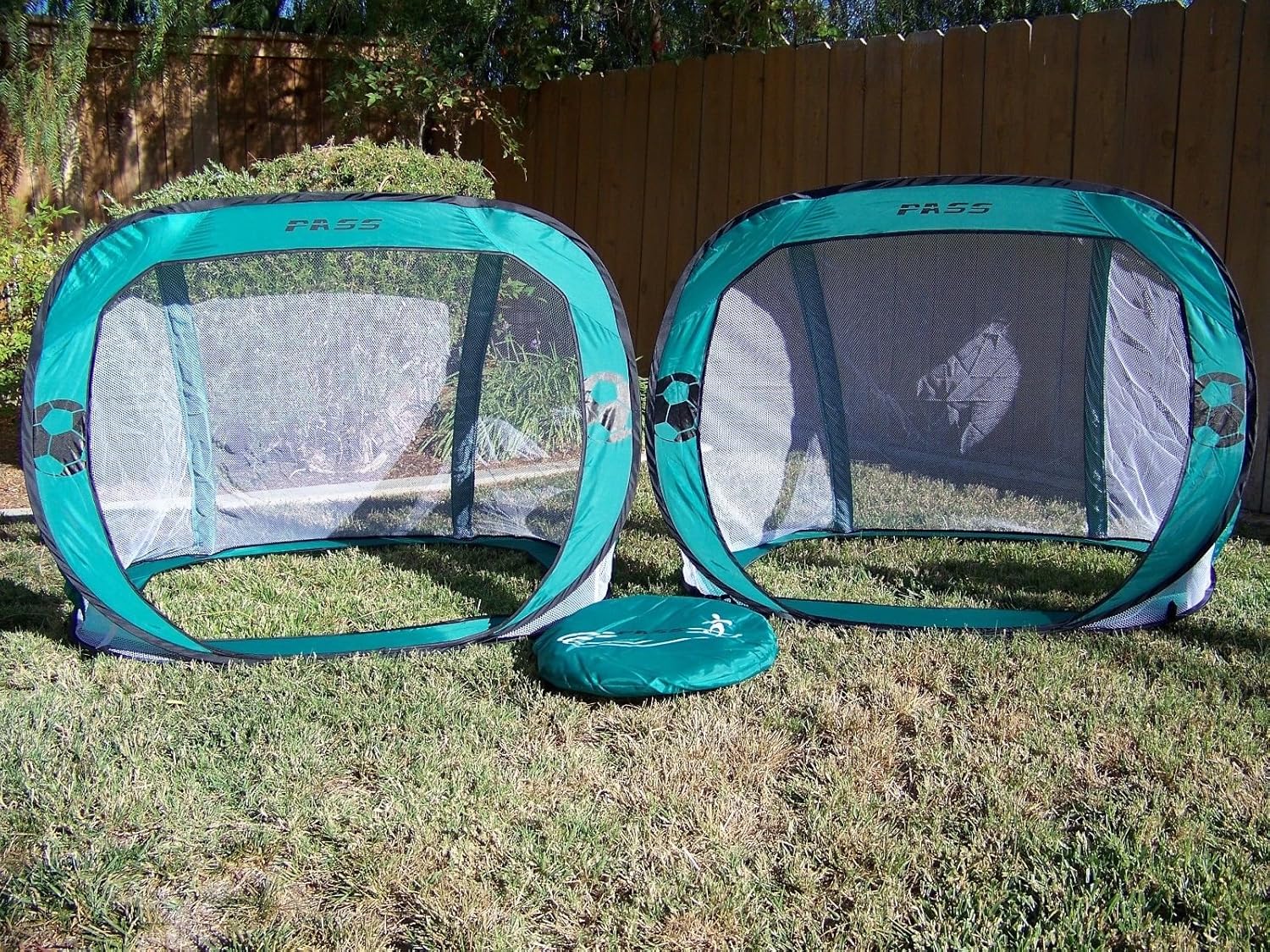 PASS 6x4, 5x3 & 4x3 Ft. Pop up/Fold-able & Portable Soccer Goals. Comes W/Carry Case(One Year Warranty!)