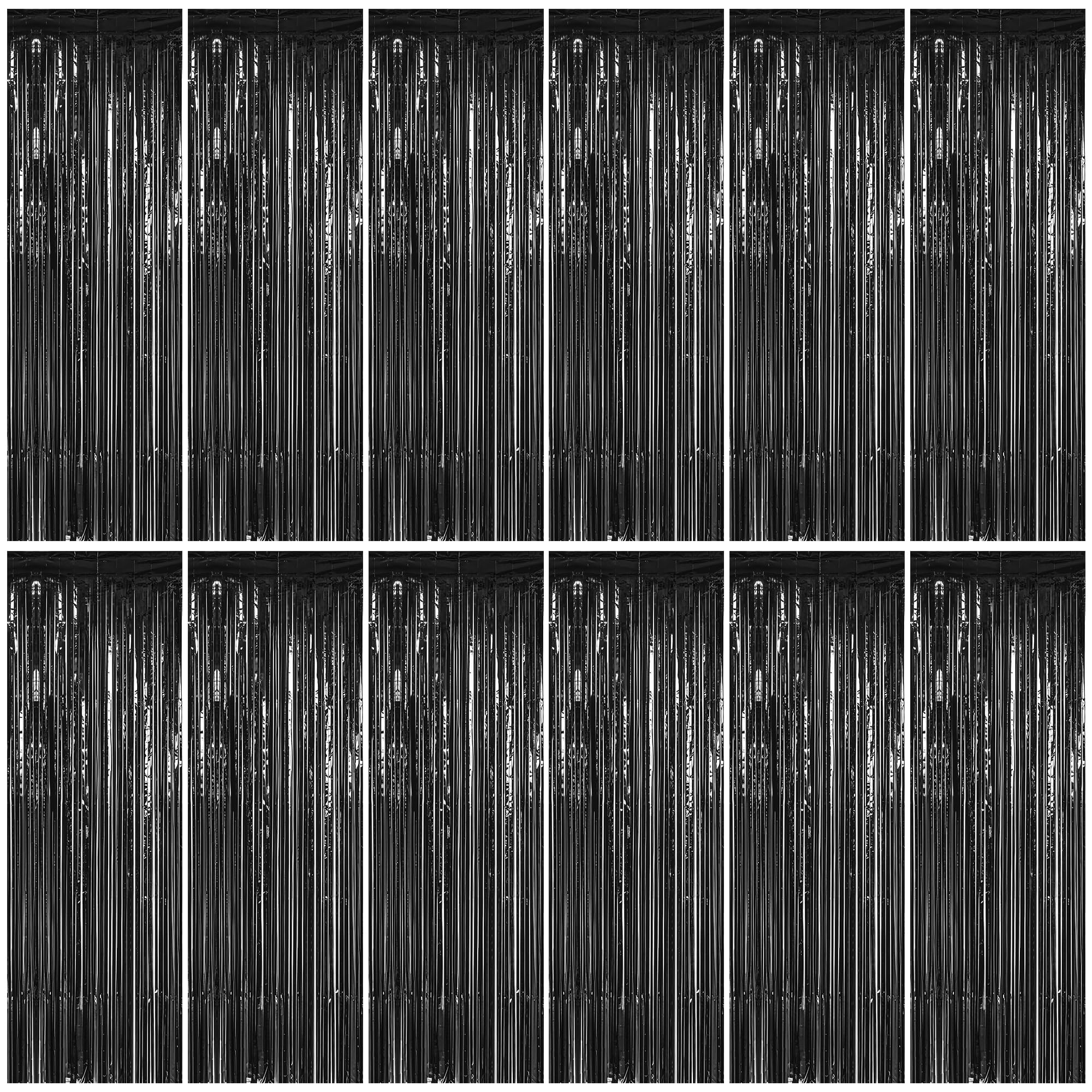 ZATAYE 12 Pack Black Halloween Foil Curtain Streamer Decorations