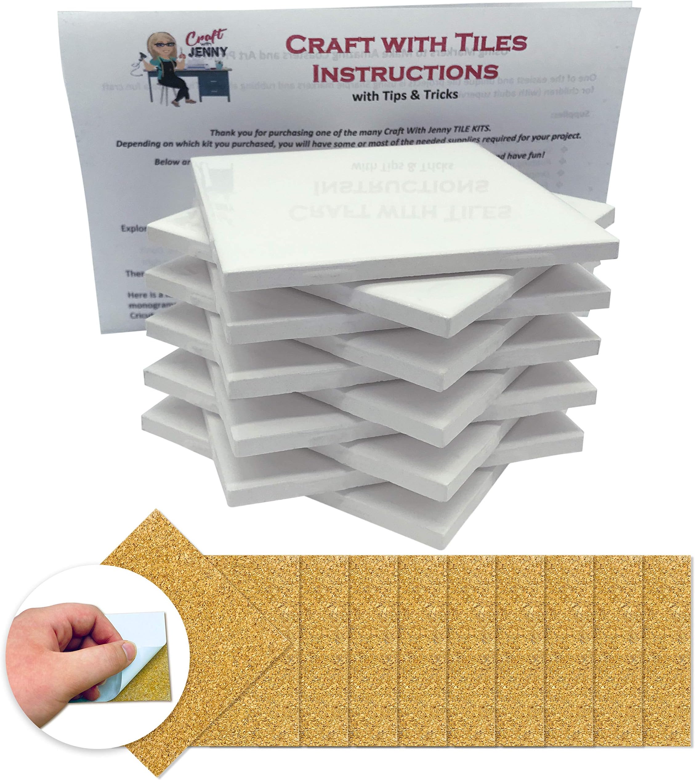 Coaster Tile Craft Kit, Set of 10 Glossy Ceramic White Tiles 4x4, w/ Detailed Instructions Plus Tips and Tricks, DIY Make Your Own Coasters, Mosaics, Painting Projects, Decoupage, Alcohol Ink