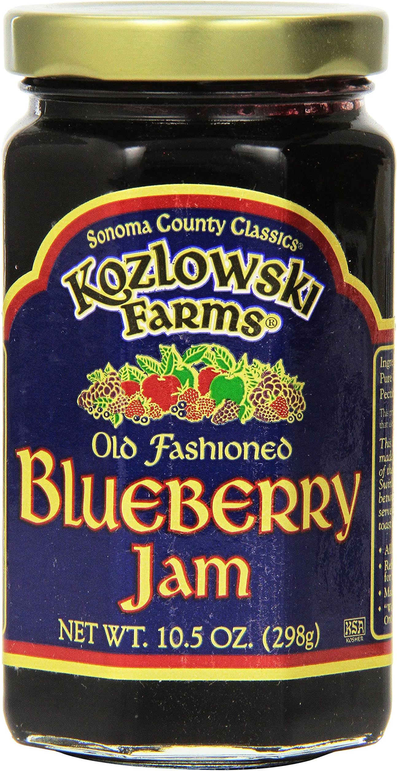 Kozlowski Farms Jam, Blueberry, 10.5-Ounce (Pack of 6)