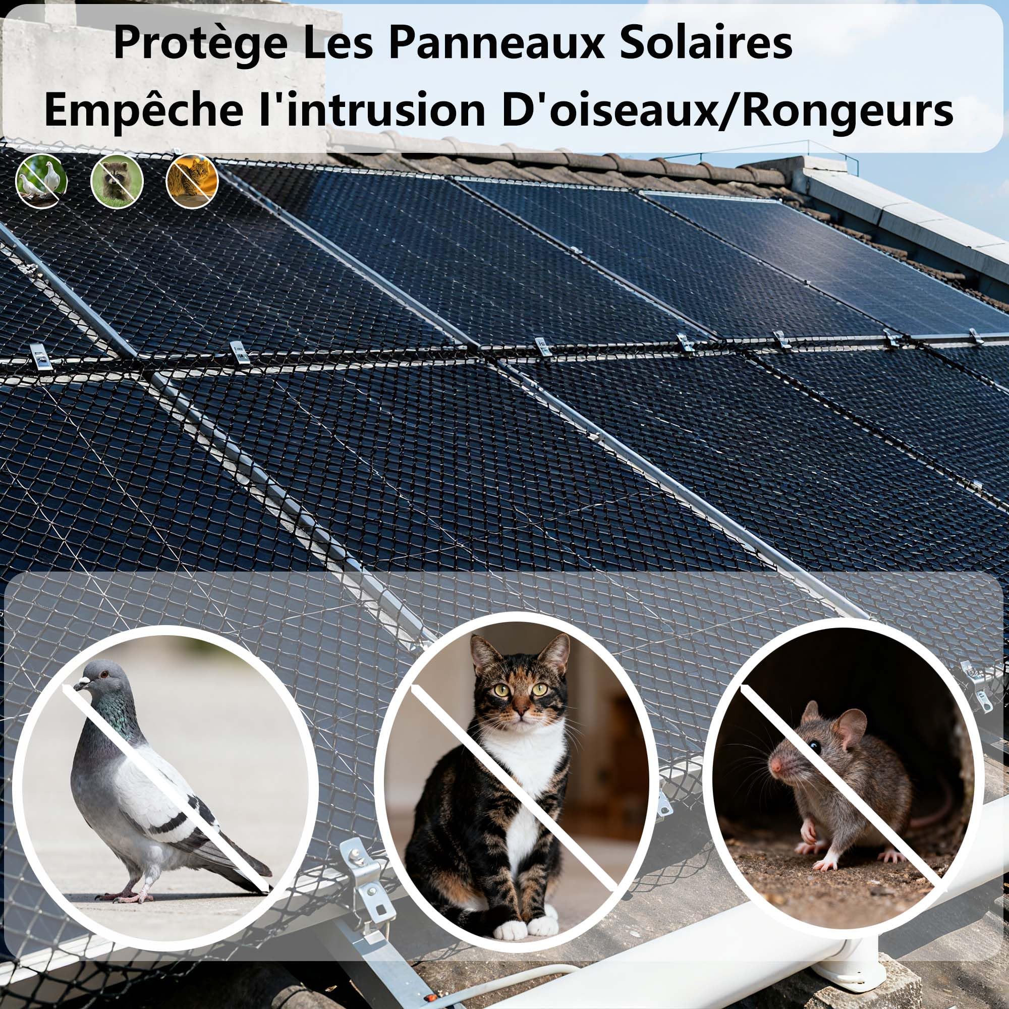 Protección contra pájaros para paneles solares, red de PVC de 20 cm × 30 m, alambre de 1 mm de diámetro, con kit de fijación y herramientas