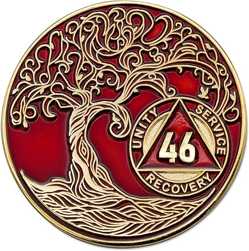 Miniatura 277 de Medallón/Ficha/Ficha de Recuperación AA Sobriety Mint de 2 Años, Árbol de la Vida Retorcido, Dorado - Negro