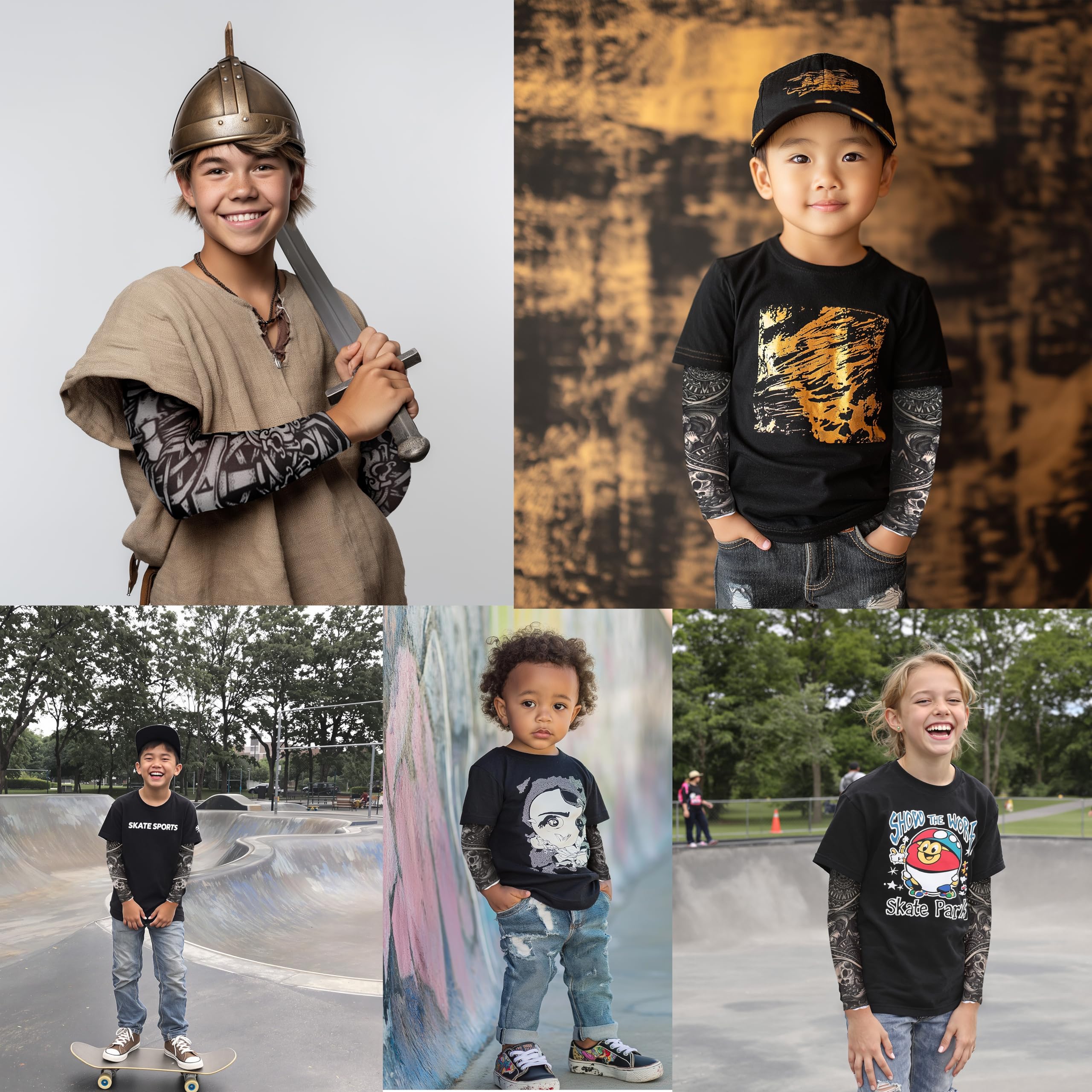 Tatodays Tattoos sleeves for Kids womens small adults boys and girls, black - Image 3