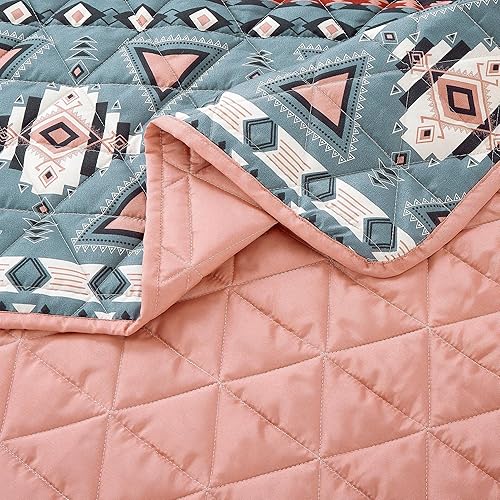 Miniatura 8 de WPM - Juego de colcha de 3 piezas con estampado Southwestern TealBeigePeach South West Theme Cabin Lodge Ranch - Mazel 22367 (King), beige, verde