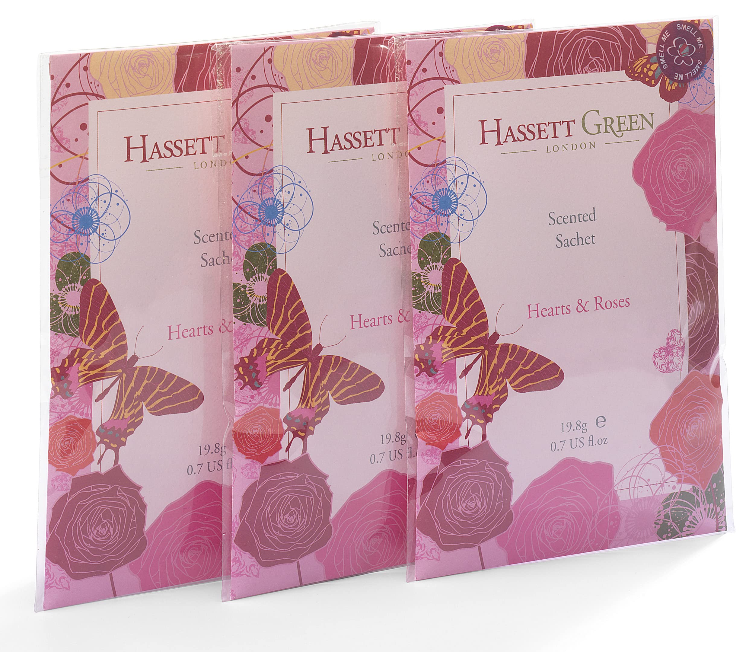 Hassett Green London - Hearts & Roses - Handmade Large Scented Sachets - Pack of 3 - For Wardrobes & Drawers