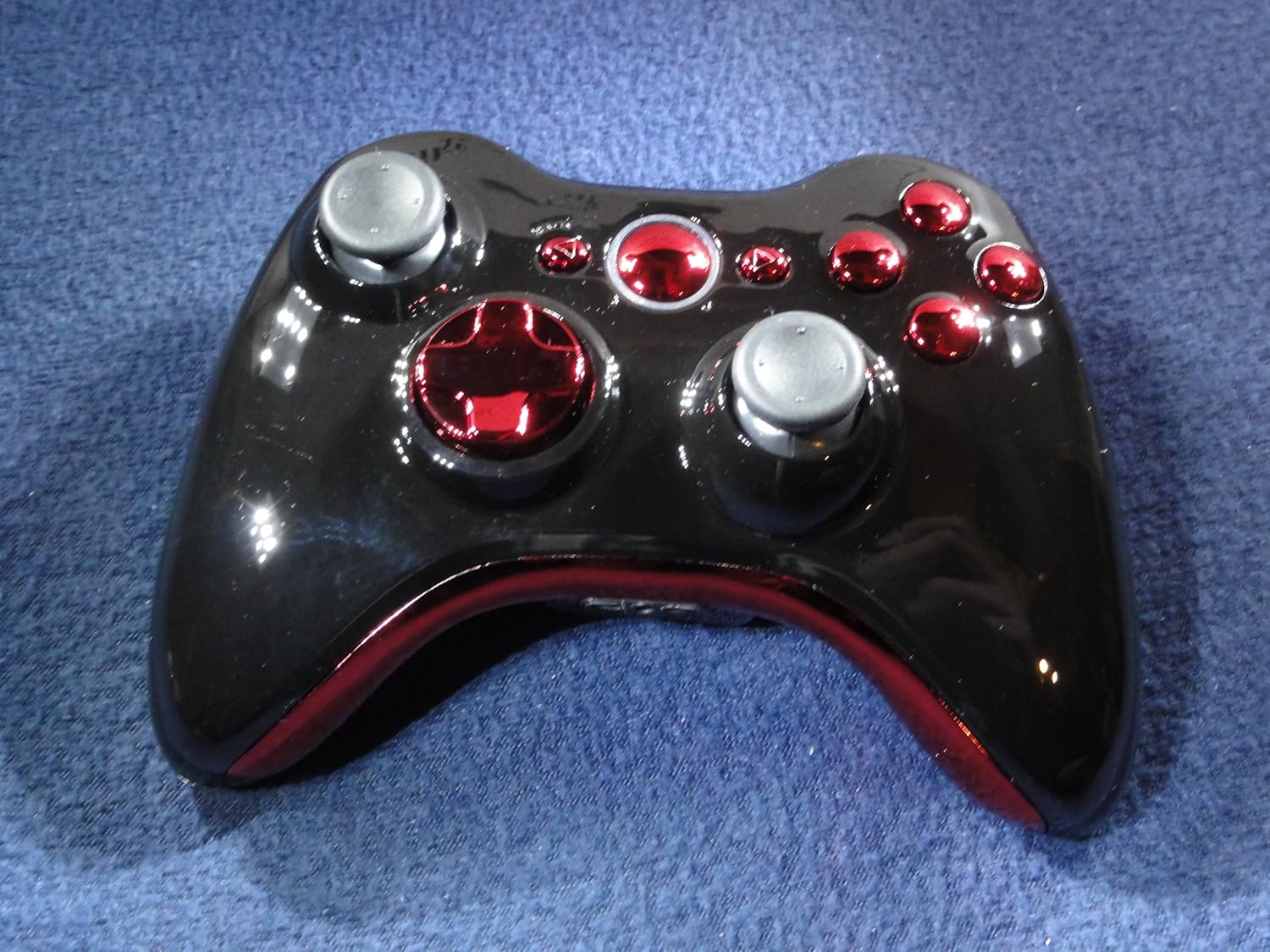 Glossy BLACK/Chrome RED Xbox 360 Modded Controller (Rapid Fire, Blue LEDs) COD Ghosts, Call of Duty Black Ops 2, MW2, MW3, Halo, GTA..more
