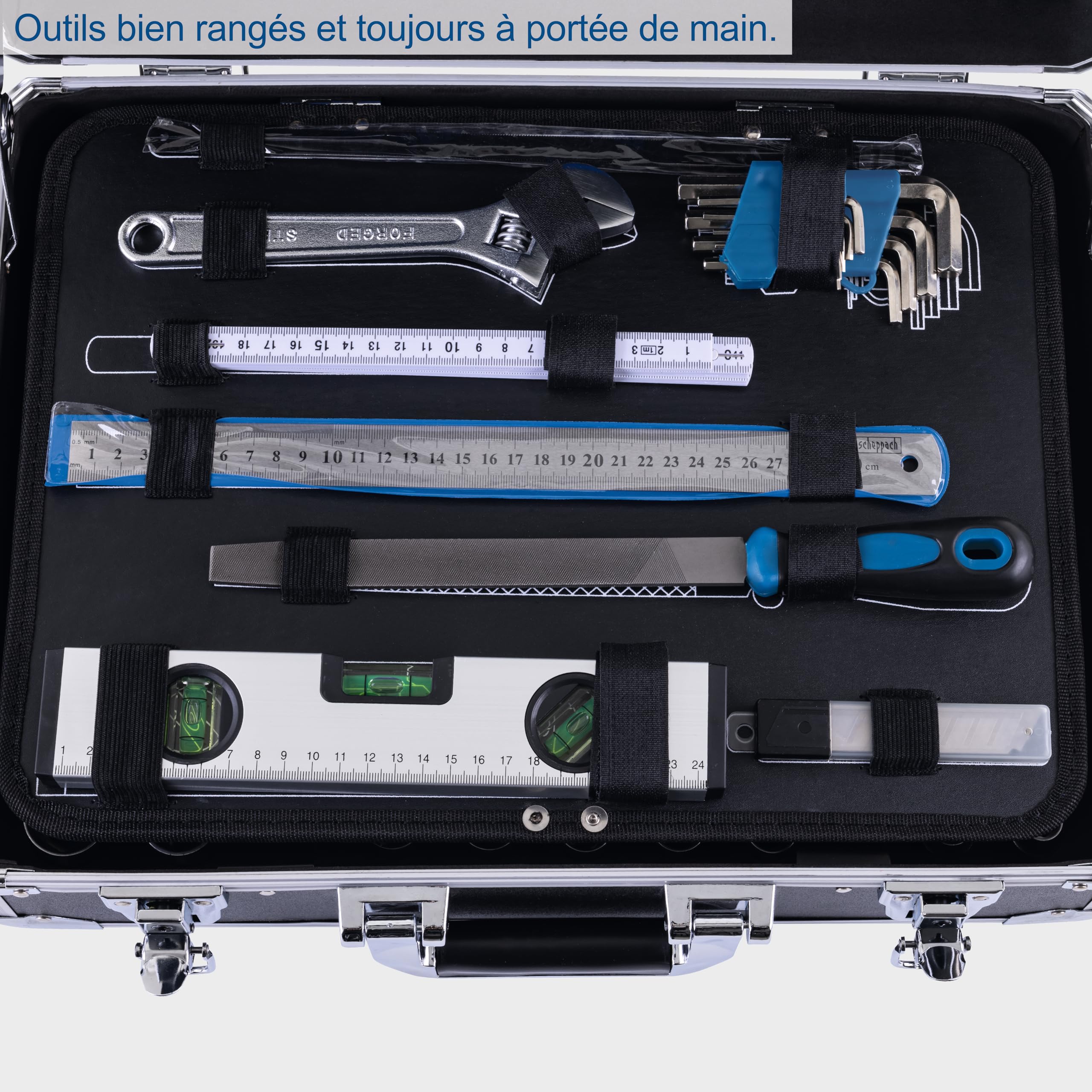 Scheppach Mallette à outils TB200 – Valise à outils – Coffret outils – Boîte à outils – Caisse à outils - Boîte de rangement - 141 pièces – En chrome vanadium - Idéal pour la mécanique