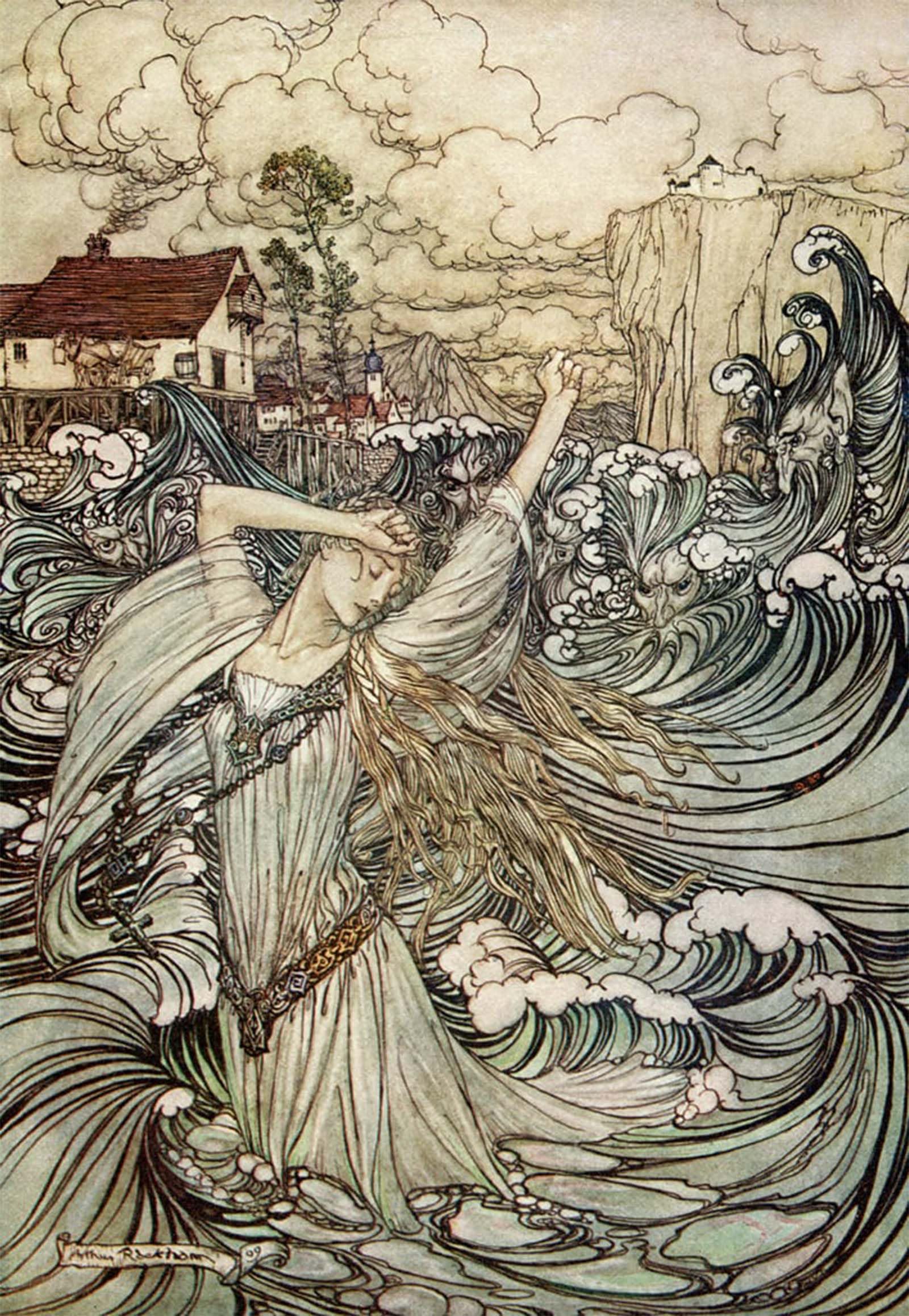 POSTERIIk Famous Animal Posters Vintage Picture Undine by Arthur Rackham Modern Wall Decor for Home Decor 60x90cm