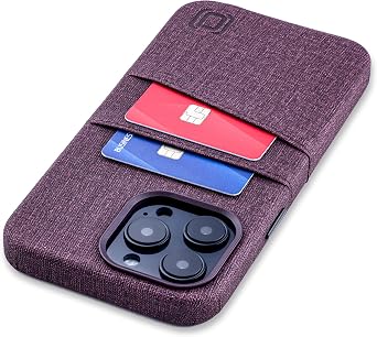 Dockem Card Case for iPhone 14 Pro max with Built-in Metal Plate for Magnetic Mounting & Wallet with 2 Holder Slots M2 Luxe Canvas-Style Synthetic Leather Burgundy