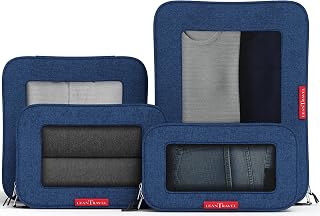 LeanTravel Premium Compression Packing Cubes for Travel - Suitcase Organizer Bags with Double Zipper & Breathable Mesh Panel - Space Saving Carry On Luggage Ess
