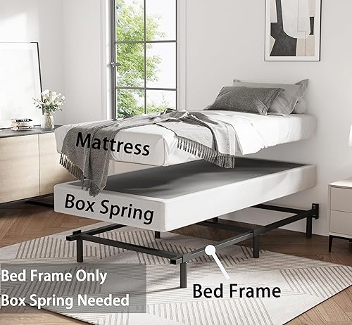 Miniatura 5 de Base de cama de tamaño individual, marco de cama Metal Basics de 9 pulgadas, base de alto perfil para somier, soporte de 6 patas, sin ruido, fácil
