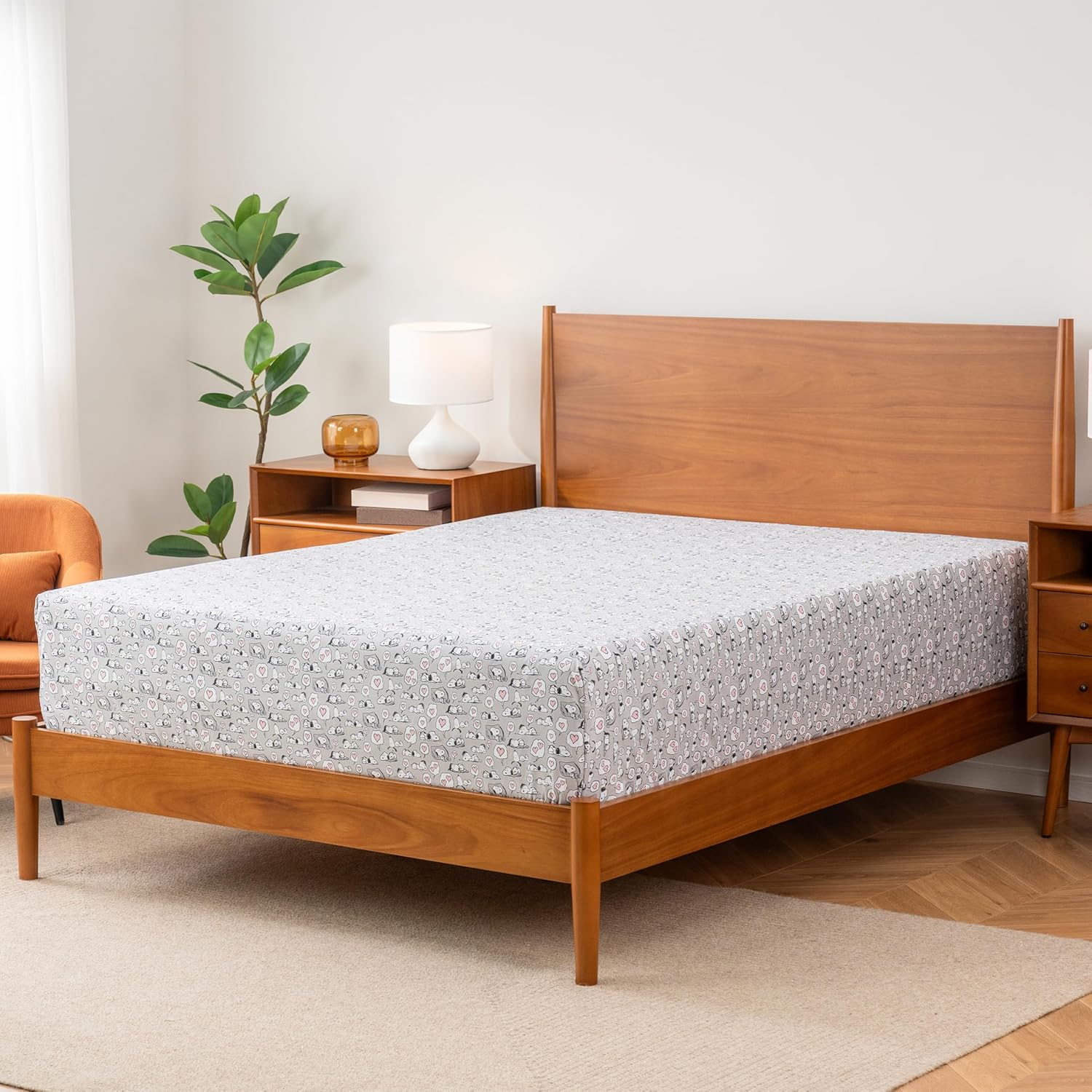 berkshire blanket peanuts® fitted sheet queen size(only), cute character snoopy microfiber sheet with deep pocket, soft and breathable, snoopy sleeps hearts sheet scale high rise snoopy sleeps hearts sheet scale high rise queen