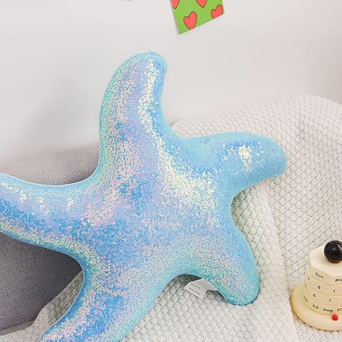 Miniatura 3 de Btargot Almohada ligera con lentejuelas y estrellas de mar, 1 pieza, con forma de estrella de mar de playa, bonita almohada decorativa para