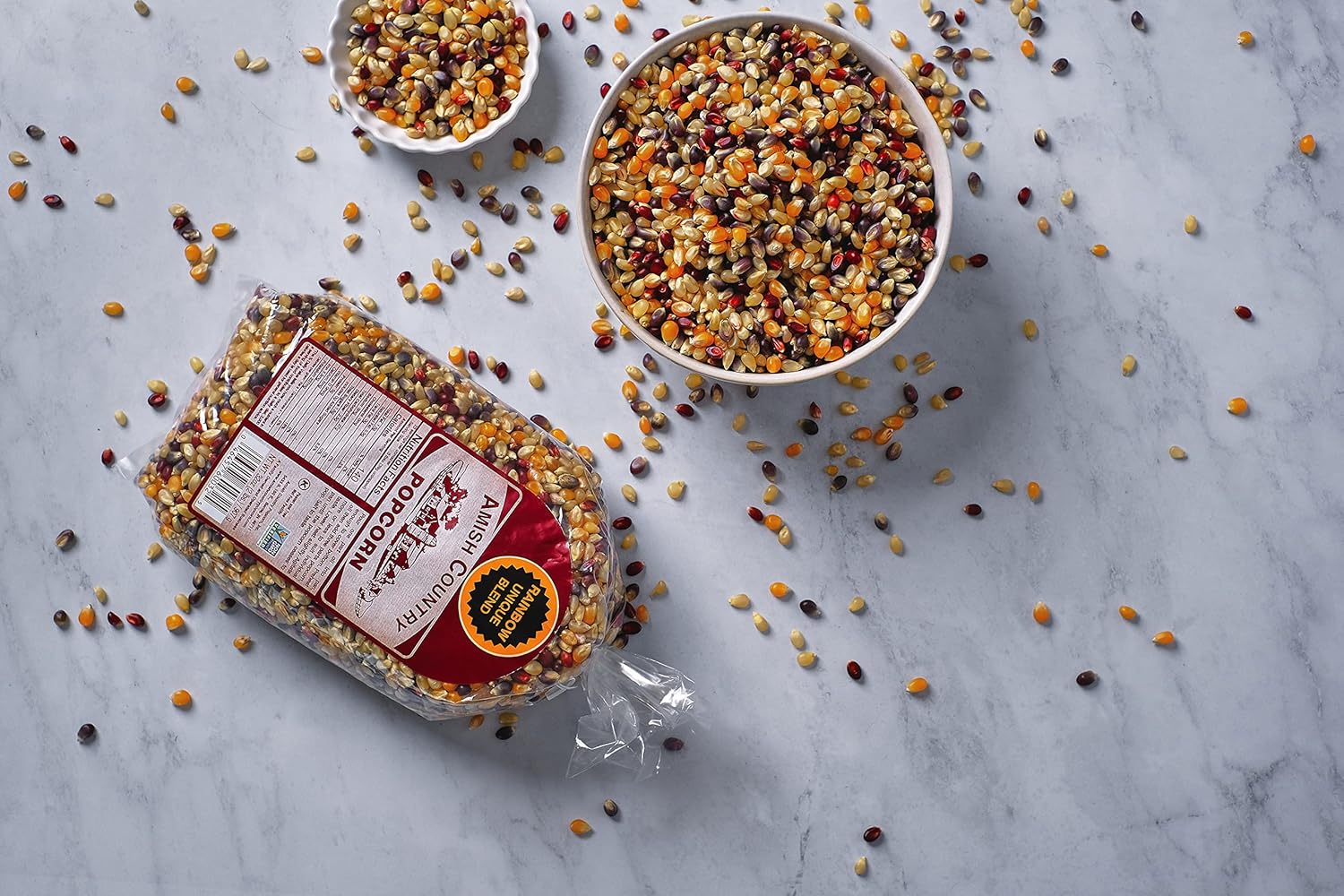 Amish Country Popcorn | 2-2lb Bag Gift Set - Medium Yellow and Rainbow with Ballpark Buttersalt | Old Fashioned, Non-GMO and Gluten Free