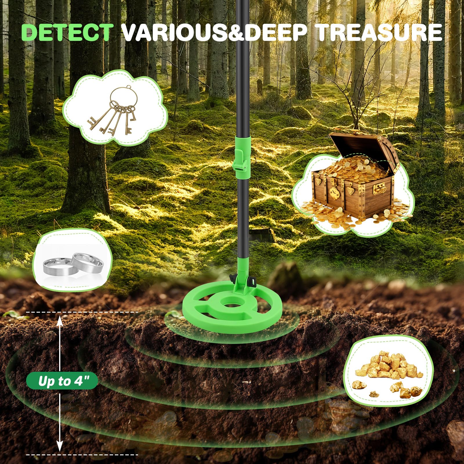 Détecteur de Métaux pour Enfants, Haute précision, écran LCD, Bobine étanche IP65, Manche Réglable 73-93 cm, Léger 600g, Détecteur d'or pour Enfants pour l'exploration en