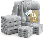 LANE LINEN 100% Ensemble de serviettes turques en coton pour salle de bain - 16 Pièce - Super doux, sèche rapide & Très absorbant - 4 Bain, 8 Laver les vêtements, 4 Serviettes à main - Qualité de l'hôtel, Durable & Certifié Oeko-TEX - gris
