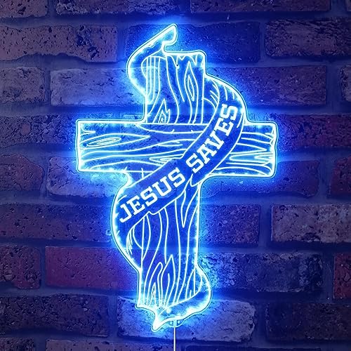 Miniatura 5 de ADVPRO Jesús salva cruz de madera con cinta RGB Dynamic Glam LED Sign - Forma de corte a borde - Decoración de pared inteligente 3D - Iluminación