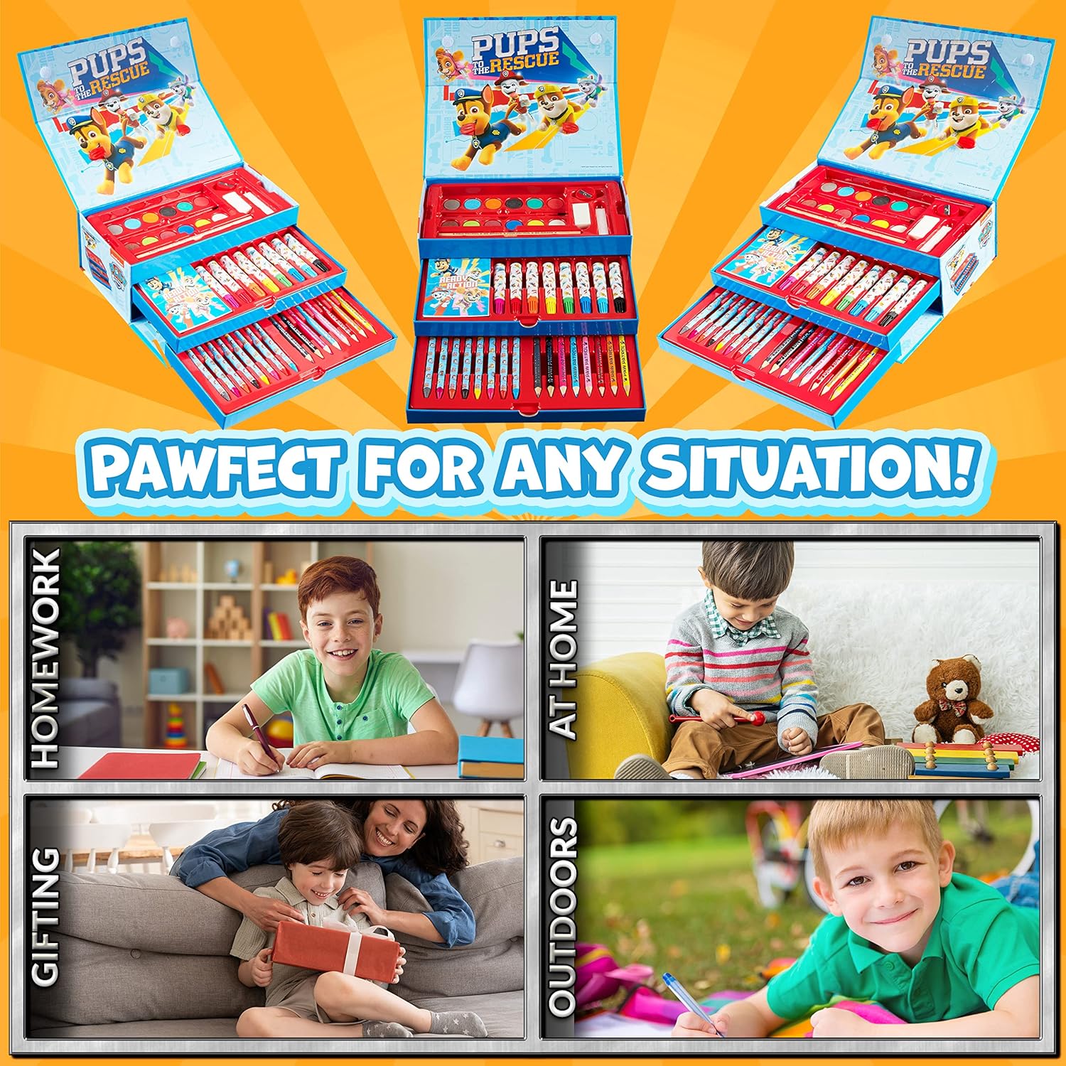 Paw Patrol Colored Pencils Art Supplies Kids Set Coloring Stationery Girls Boys Drawing Pencils Supplies Travel Case with Crayons Arts and Crafts for Kids 4-12 (Multicolor)