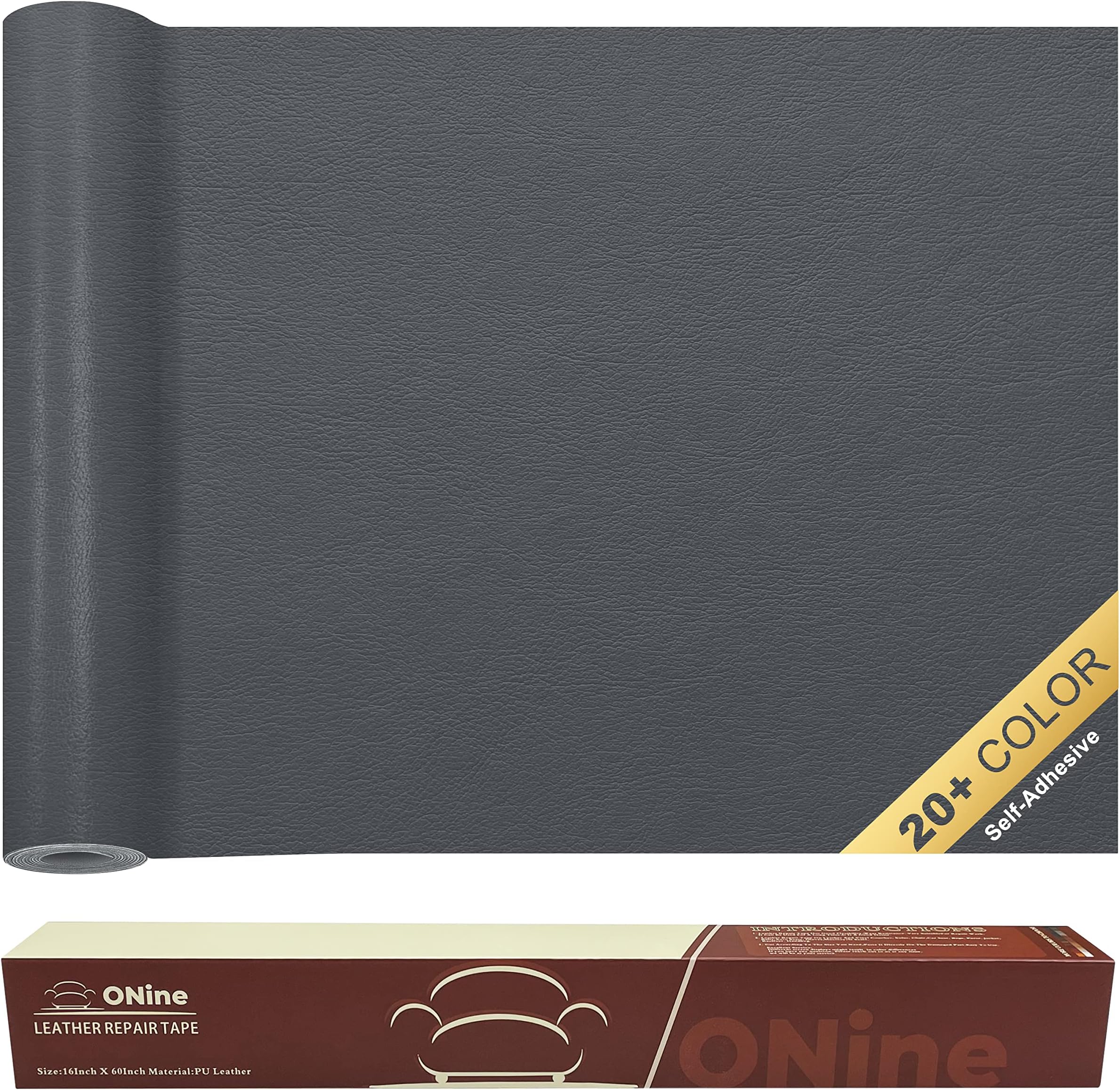 ONine Leather Repair Tape, Leather Repair Patch, 16 x 60 Inch Self-Adhesive Couch Patch, Waterproof, Wear-Resisting, for Furniture, Drivers Seat, Sofas, Car Seats (Grey 2.0)
