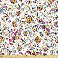 Vista 43 de Ambesonne Tela de Mariposas por Yarda, Patrones de Mariposas Estacionales Alegres Selva Tropical Naturaleza Salvaje Ilustración, Tela Decorativa