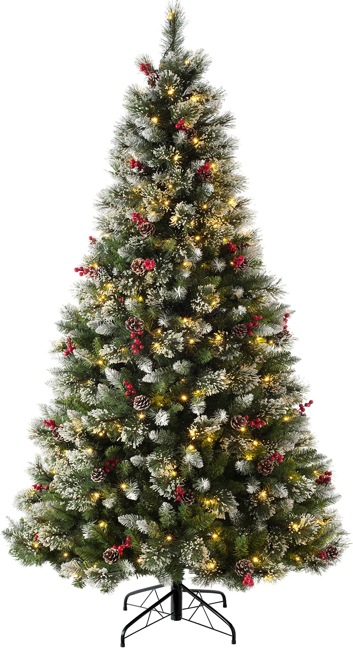 WeRChristmas Pre-lit Victorian Snow Berries Cones Christmas Tree with 260 LED Lights, Green, 7 feet/2.1 m, WRC-8637